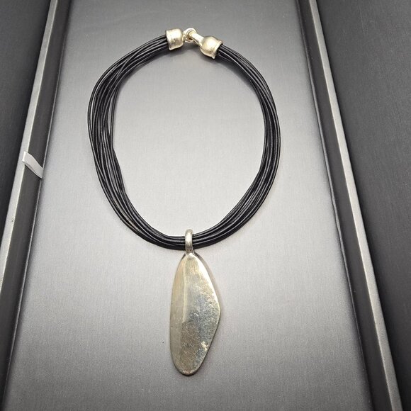 Sterling Silver Simon Sebbag SSD Pendant Choker Necklace 12" Black Leather Cord - Picture 9 of 9